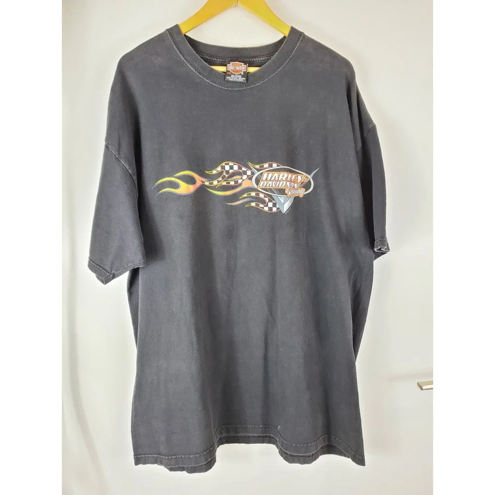 Harley-Davidson Men's 2XL Racing Flame T-Shirt Black Made USA Vintage 90s Tee